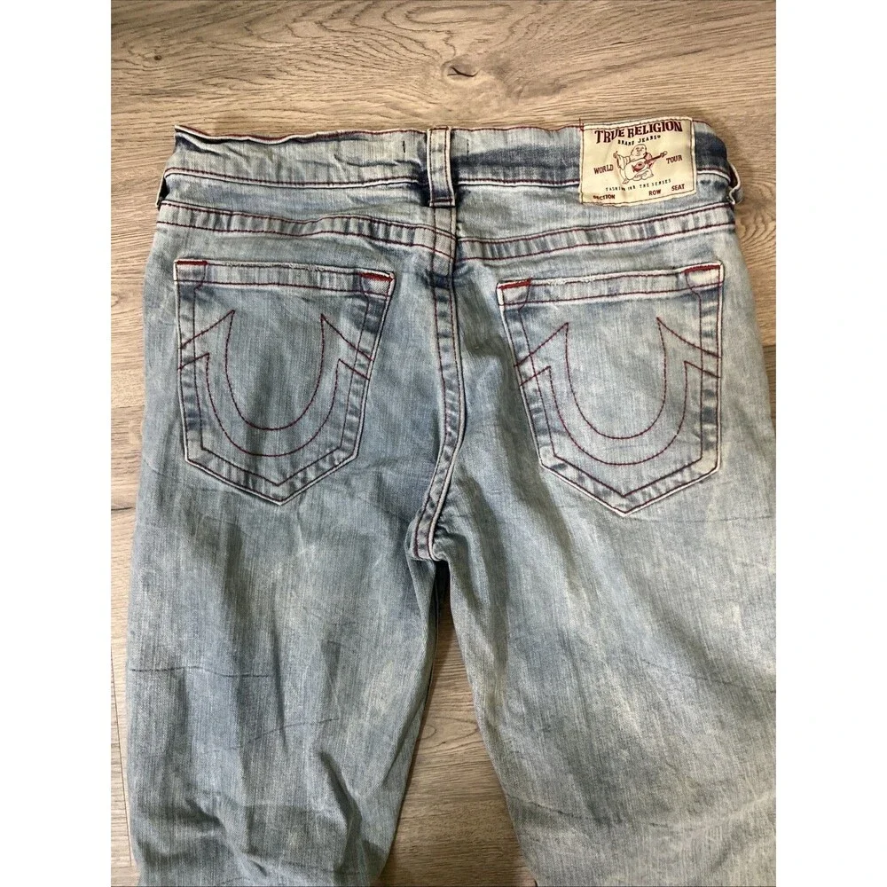 True Religion Mens Ricky Relaxed Straight Light Blue Wash Jeans Size 34 x 33